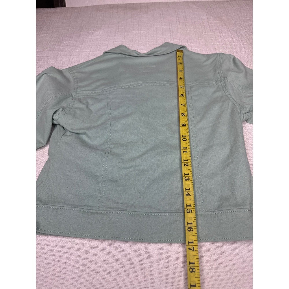 Old Navy Denim Jacket Girls L 10-12 Green Cotton Stretch Trucker Button Up Coat - Picture 4 of 10